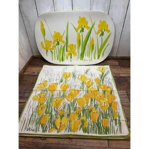 Vintage Vera Neumann 4 Vinyl Placemats + 4 Cloth Table Napkins Crocus Flowers